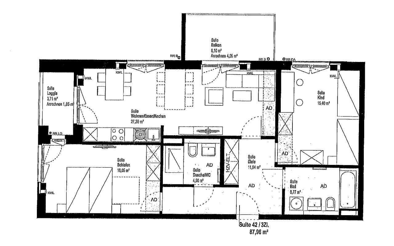 Grundriß_Suite 42_3.OG_3 Zimmer